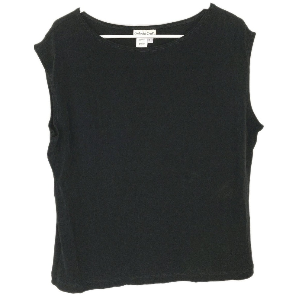 VTG Coldwater Creek Tank Women XL Blk Sleeveless Travel Knit Stretch Shell NWT